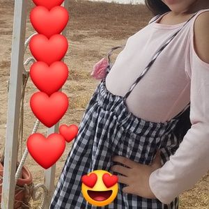 Overall Checkered Ginham Dress White Black skirt 7/8